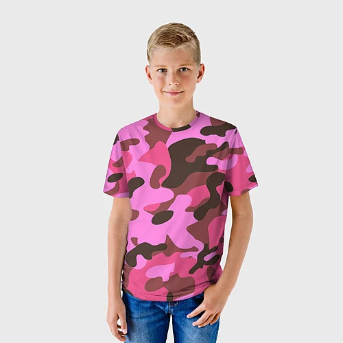 Детская футболка Камуфляж: розовый/коричневый / 3D-принт – фото 3