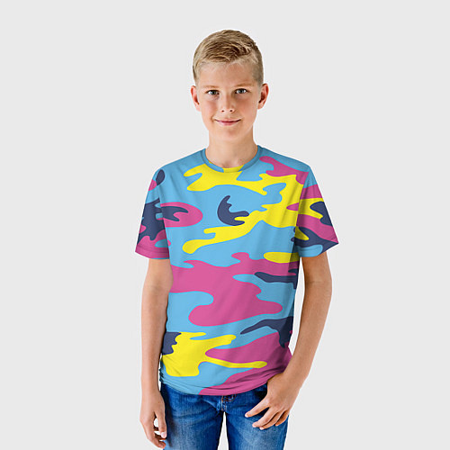 Детская футболка Камуфляж: голубой/розовый/желтый / 3D-принт – фото 3
