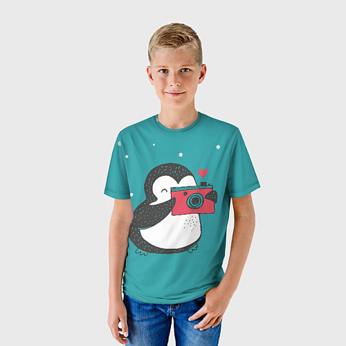 Детская футболка Пингвин с фотоаппаратом / 3D-принт – фото 3