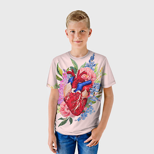 Детская футболка Цветочное сердце / 3D-принт – фото 3
