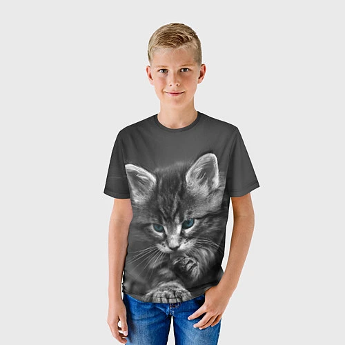 Детская футболка Голубоглазый котенок / 3D-принт – фото 3
