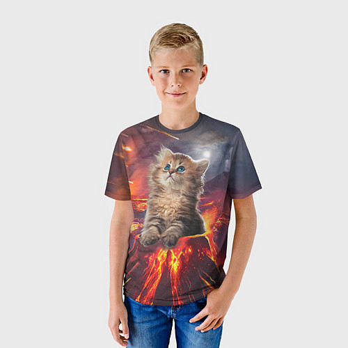 Детская футболка Кот на вулкане / 3D-принт – фото 3