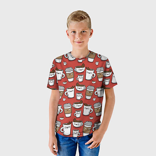 Детская футболка Веселые чашки кофе / 3D-принт – фото 3
