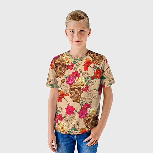 Детская футболка Черепа в цветах / 3D-принт – фото 3