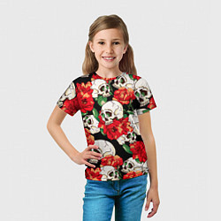 Футболка детская Черепки и розы, цвет: 3D-принт — фото 2