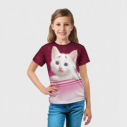 Футболка детская Белый котёнок, цвет: 3D-принт — фото 2