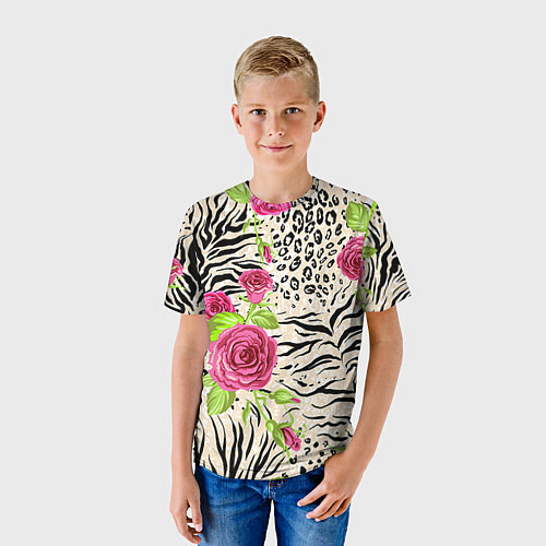 Детская футболка Цветочная шкура зебры / 3D-принт – фото 3