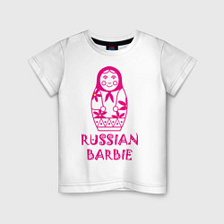 Футболка хлопковая детская Русская Барби, цвет: белый