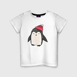 Футболка хлопковая детская Зимний пингвин-мальчик, цвет: белый