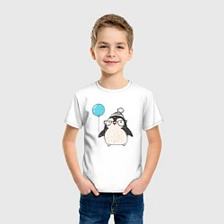 Футболка хлопковая детская Пингвин-мальчик с шариком, цвет: белый — фото 2