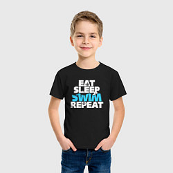 Футболка хлопковая детская Eat sleep swim repeat, цвет: черный — фото 2