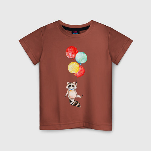 Детская футболка Енот на шариках / Кирпичный – фото 1