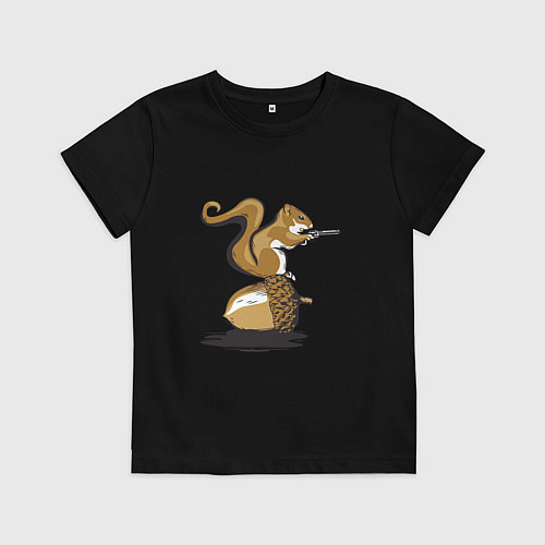 Детская футболка Белка с орехом / Черный – фото 1