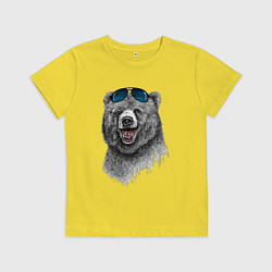 Футболка хлопковая детская Медведь в очках, цвет: желтый