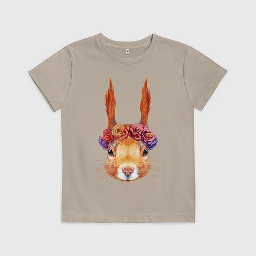 Детская футболка Белка с венком / Миндальный – фото 1
