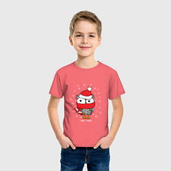 Футболка хлопковая детская Сова в шапке, цвет: коралловый — фото 2