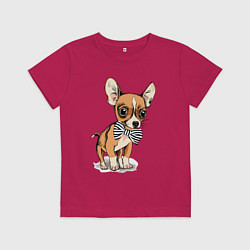 Футболка хлопковая детская Чихуахуа с бабочкой, цвет: маджента