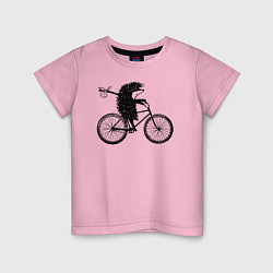 Футболка хлопковая детская Ежик на велосипеде, цвет: светло-розовый