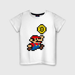 Футболка хлопковая детская Mario Bitcoin, цвет: белый
