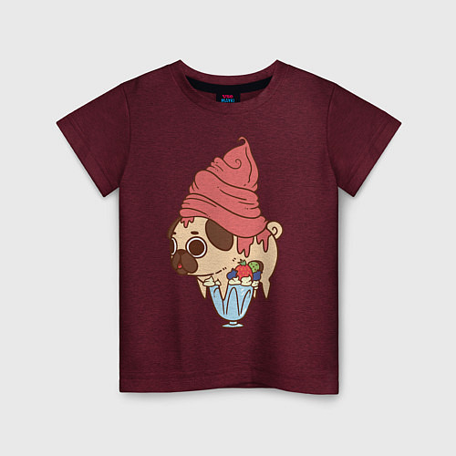 Детская футболка Мопс-пироженное / Меланж-бордовый – фото 1