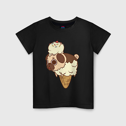 Детская футболка Мопс-мороженое / Черный – фото 1