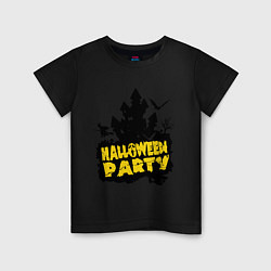 Футболка хлопковая детская Halloween party-замок, цвет: черный