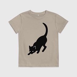 Футболка хлопковая детская ЧернаяБелая кошечка, цвет: миндальный