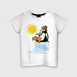 Футболка хлопковая детская Пингвин на солнце, цвет: белый