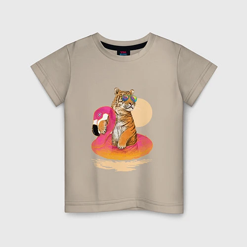 Детская футболка Тигр на фламинго / Миндальный – фото 1