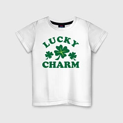 Футболка хлопковая детская Lucky charm - клевер, цвет: белый