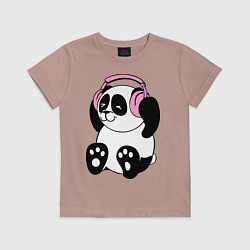 Футболка хлопковая детская Panda in headphones панда в наушниках, цвет: пыльно-розовый