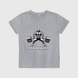 Футболка хлопковая детская Train hard тренируйся усердно, цвет: меланж