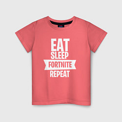 Футболка хлопковая детская Eat Sleep Fortnite Repeat, цвет: коралловый