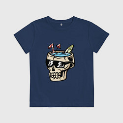 Футболка хлопковая детская Лето в черепе, цвет: тёмно-синий