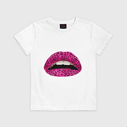 Футболка хлопковая детская Pink leopard lips, цвет: белый
