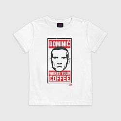 Футболка хлопковая детская Dominic wants your coffee, цвет: белый