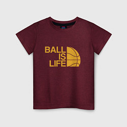 Футболка хлопковая детская Ball is life, цвет: меланж-бордовый