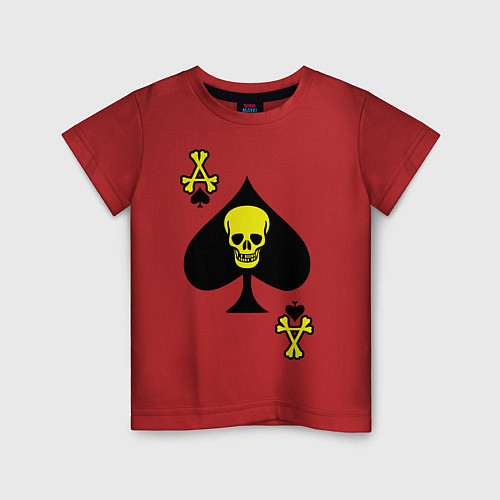Детская футболка Туз пиковый с черепом / Красный – фото 1