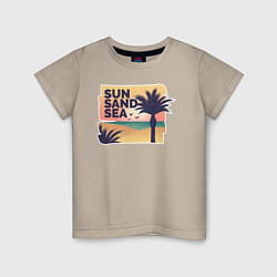 Футболка хлопковая детская Солнце, песок, море, цвет: миндальный