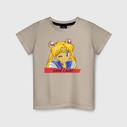 Футболка хлопковая детская Sailor Moon Good Luck, цвет: миндальный