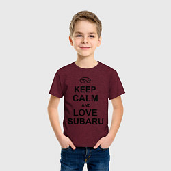 Футболка хлопковая детская Keep Calm & Love Subaru, цвет: меланж-бордовый — фото 2