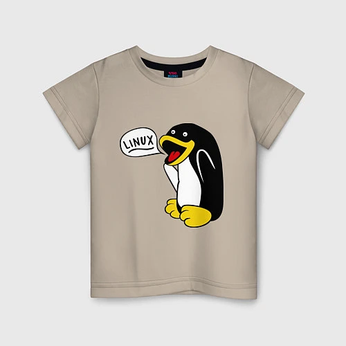 Детская футболка Пингвин: Linux / Миндальный – фото 1