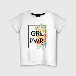 Футболка хлопковая детская GRL PWR, цвет: белый