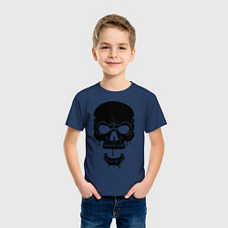 Футболка хлопковая детская Злобный череп цвета тёмно-синий — фото 2
