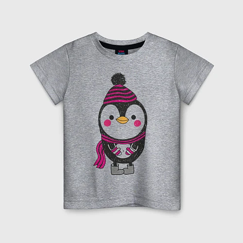 Детская футболка Пингвин в валенках / Меланж – фото 1