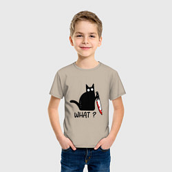 Футболка хлопковая детская What cat, цвет: миндальный — фото 2