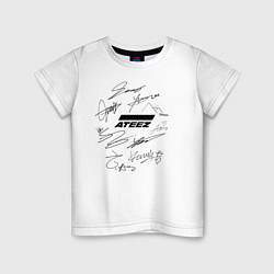 Футболка хлопковая детская Ateez автографы, цвет: белый