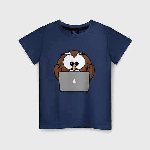 Детская футболка Сова с ноутбуком / Тёмно-синий – фото 1