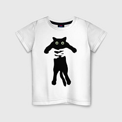 Футболка хлопковая детская Черный кот в руках, цвет: белый