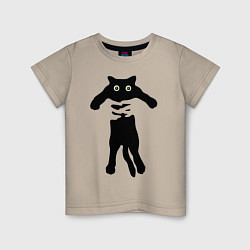 Футболка хлопковая детская Черный кот в руках, цвет: миндальный